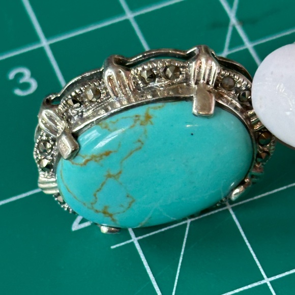 Turquoise marcasite beautiful sterling silver pendant - Picture 8 of 9